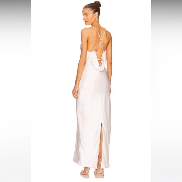 RETROFETE Electra Dress Pearl Straps Satin Draped Cowl Neck White Size XL